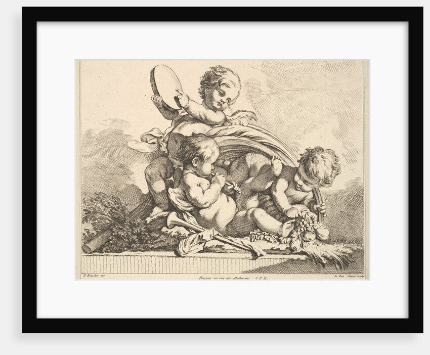 Three Cupids, Two Playing Music, One Holding Palm Leaves by Louis Felix de la Rue