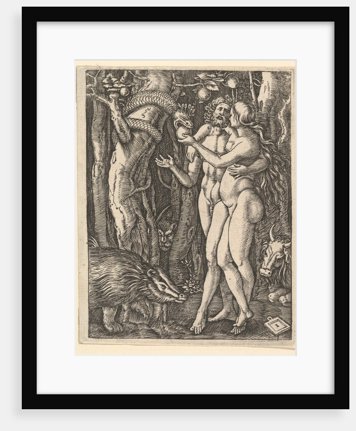 Adam and Eve with apple and serpent, ca. 1500-1534 by Marcantonio Raimondi