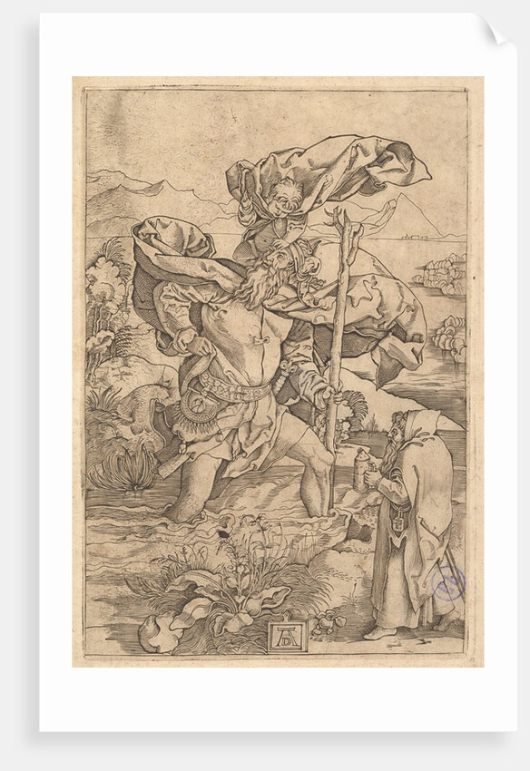 Saint Christopher crossing the river with Christ in the form of a putto on his sh…, ca. 1500-1534 by Marcantonio Raimondi