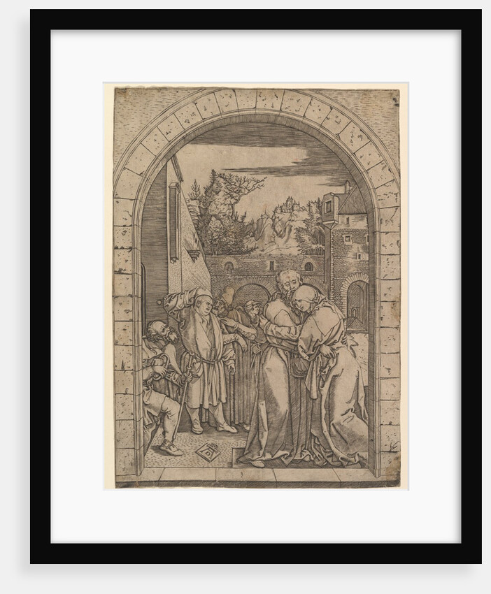 Joachim embracing Saint Anne under the golden gate in Jerusalem, after Dürer, ca. 1500-1534 by Marcantonio Raimondi