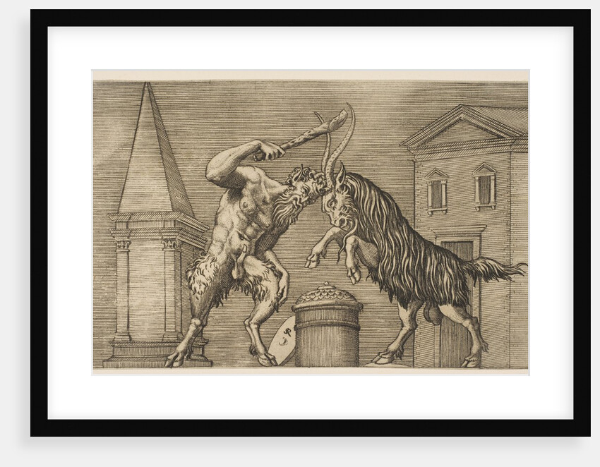 A satyr and a ram attacking each other, the satyr wielding a club with his right ha…, ca. 1515-27 by Marco Dente