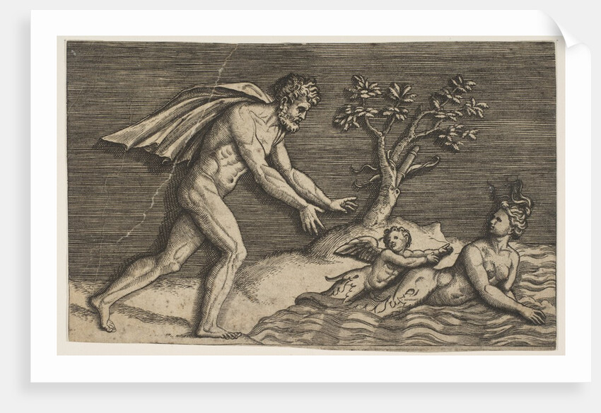 A naked man pursing a naiad and a cupid into the water, ca. 1515-27 by Marco Dente