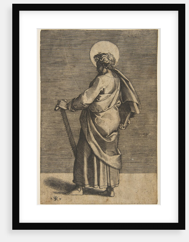 Saint Simon standing facing left, holding a saw and a book, ca. 1515-27 by Marco Dente