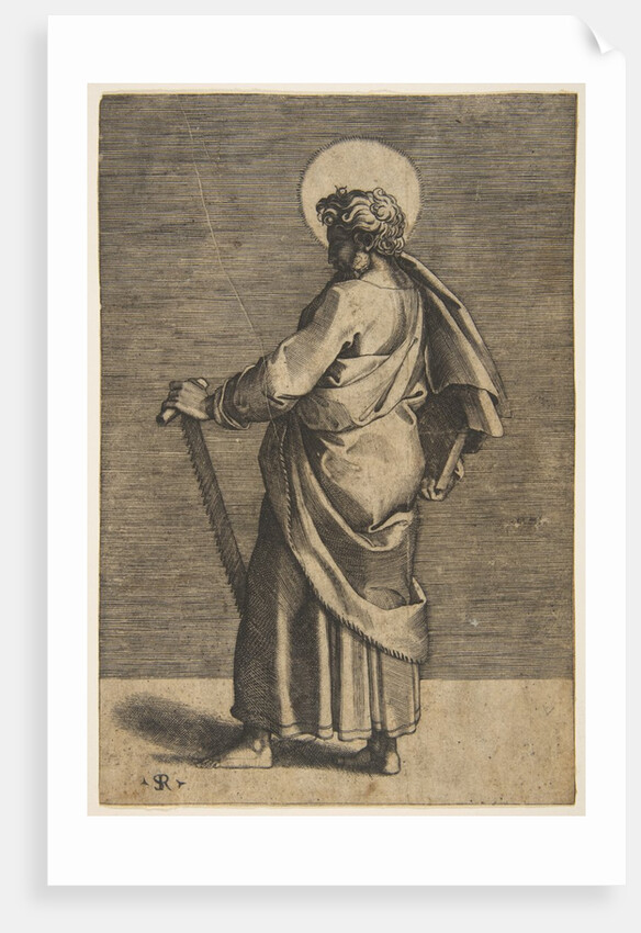 Saint Simon standing facing left, holding a saw and a book, ca. 1515-27 by Marco Dente