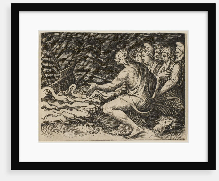 A group of figures at right witnessing a shipwreck, ca. 1515-27 by Marco Dente