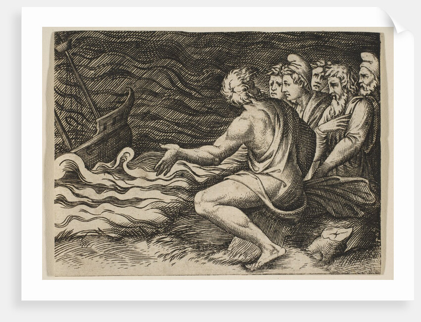 A group of figures at right witnessing a shipwreck, ca. 1515-27 by Marco Dente