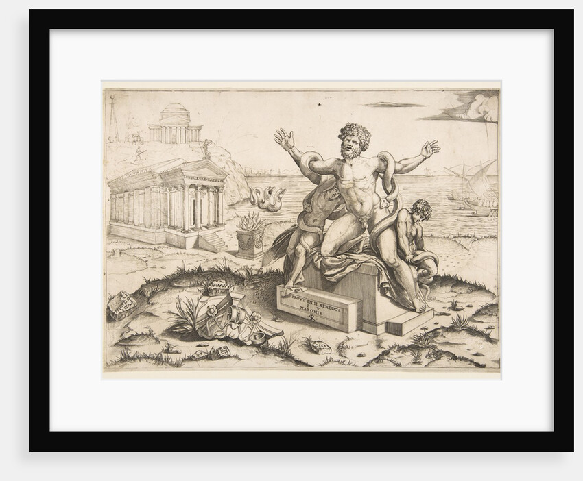 Laocoön and his two sons being attacked by serpents upon a pedestal, a temple to Mi…, ca. 1515-27 by Marco Dente