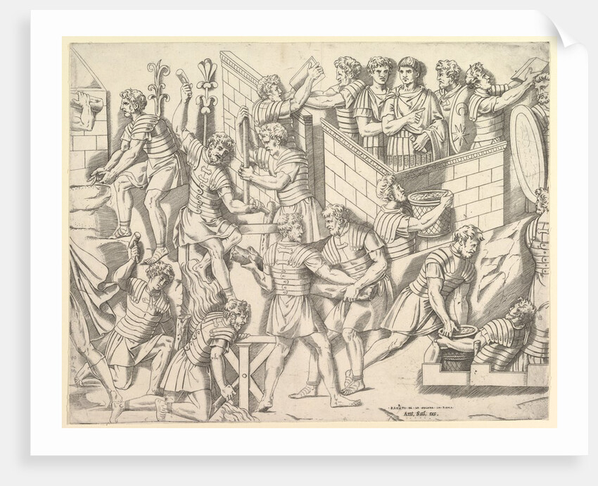 Speculum Romanae Magnificentiae: Roman Soldiers Fortifying their Camp, from Trajan…, 16th century by Marco Dente