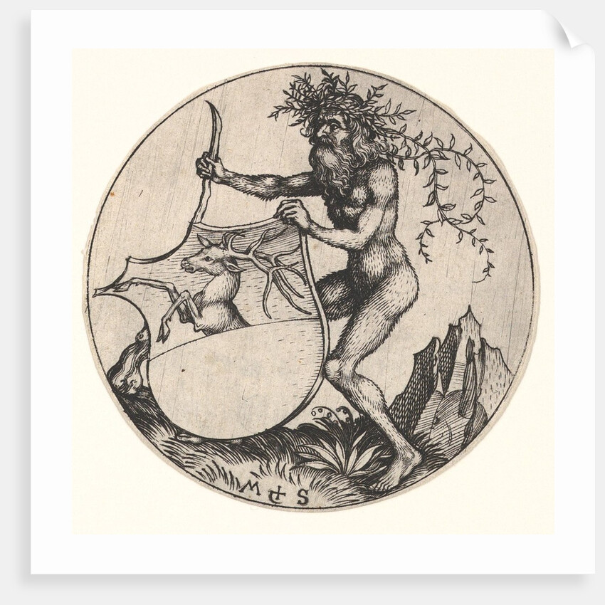 Shield with Stag Held by Wild Man, ca. 1435-1491 by Martin Schongauer
