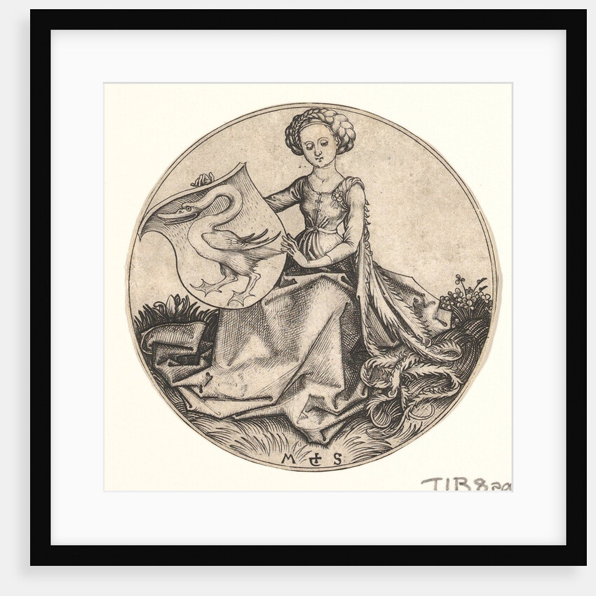 Shield with Swan Held by Woman, ca. 1435-1491 by Martin Schongauer