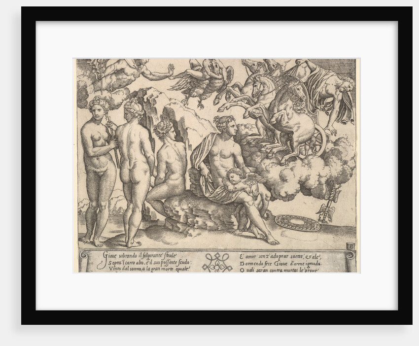 Jupiter tumbling from a horse-drawn carriage at right, Ganymede in the form of an eagle…, 1530-60 by Master of the Die