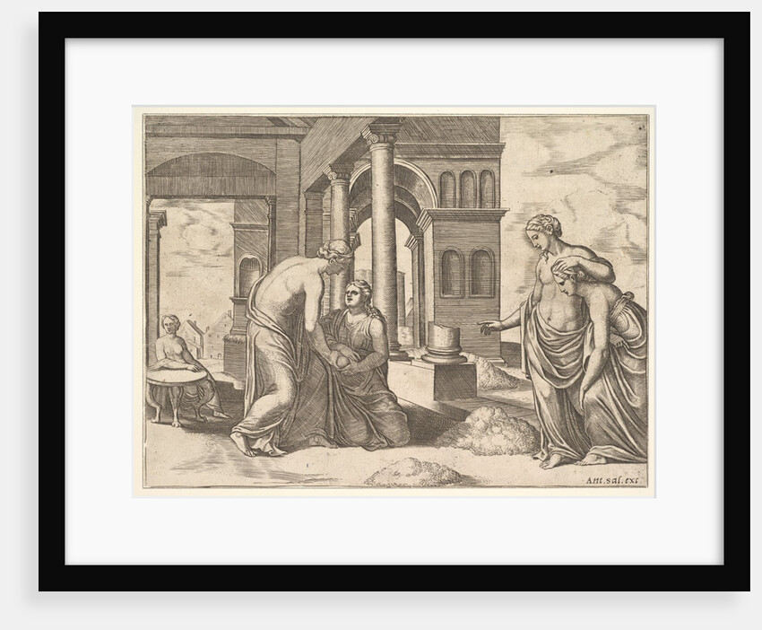 Plate 22: Venus ordering Psyche to sort a heap of grain, from the 'Fable of Psyche', 1530-60 by Master of the Die