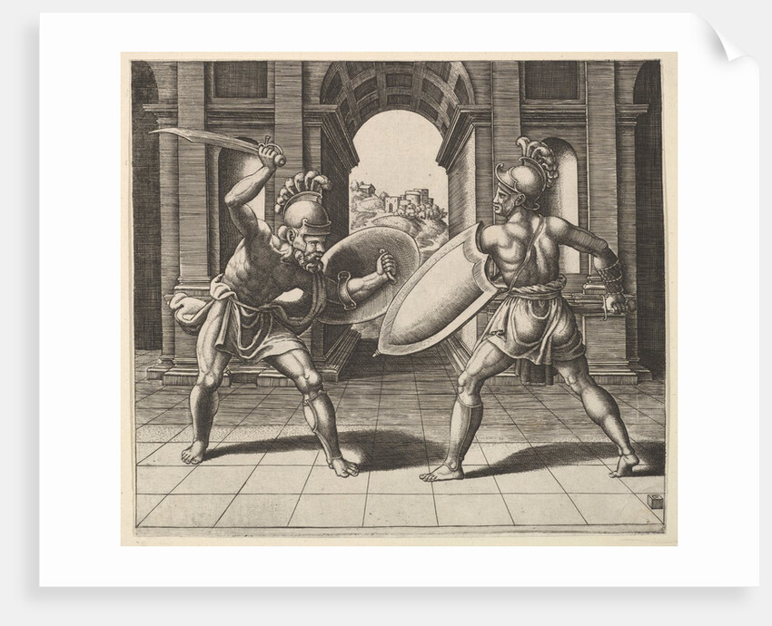 Two gladiators fighting in front of an arch, 1530-60 by Master of the Die
