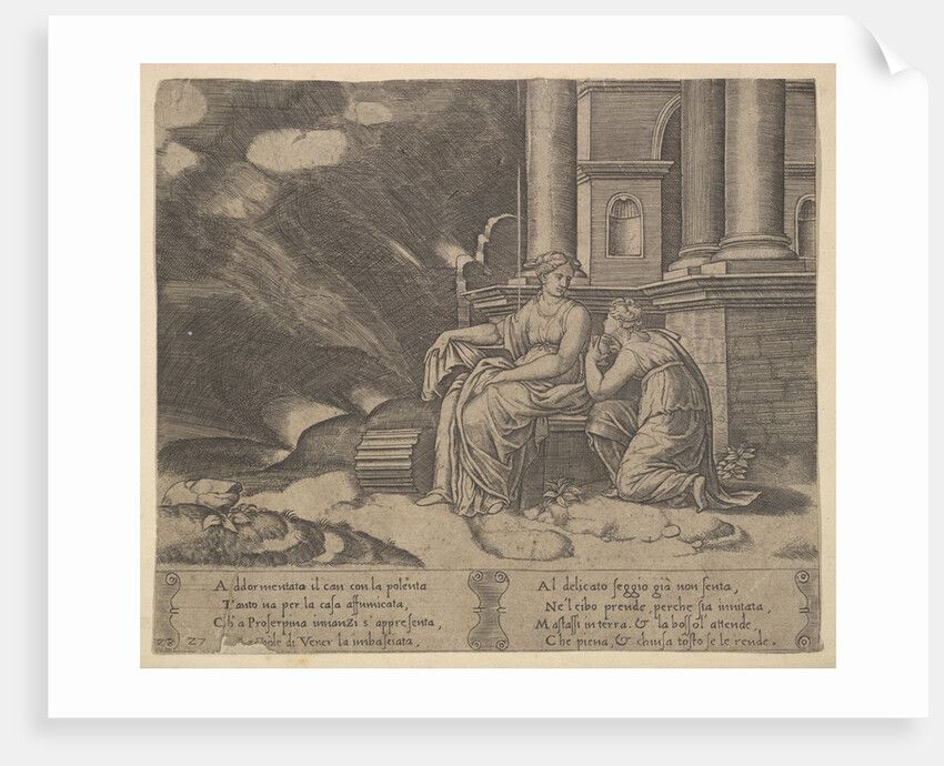 Plate 27: Proserpina gives Psyche the box of beauty, from 'The Fable of Cupid and Psyche', 1530-60 by Master of the Die