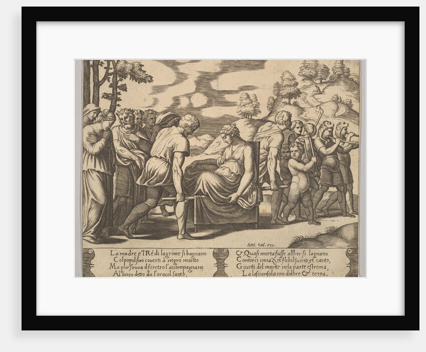 Plate 5: Psyche carried on a litter to a mountain, from 'The Fable of Psyche', 1530-60 by Master of the Die