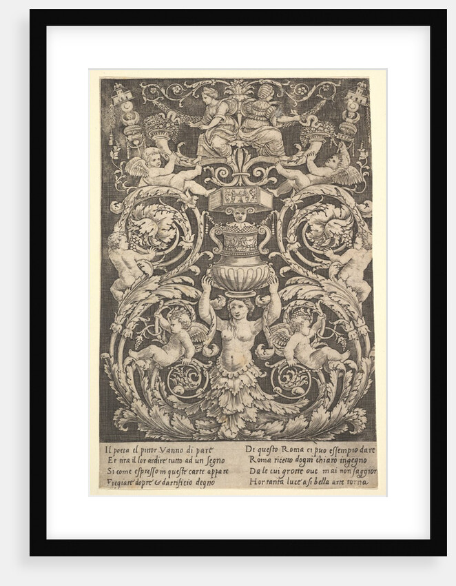 A panel of ornament with a woman holding a vase in centre, 1532 by Master of the Die