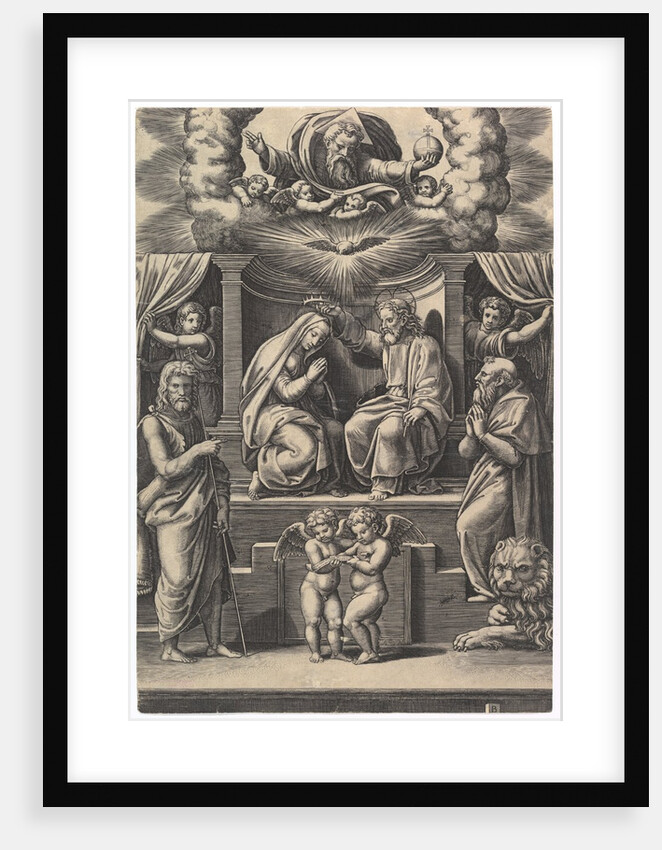 The Coronation of the Virgin, at lower left stands St John the Baptist, at lower right …, 1530-60 by Master of the Die
