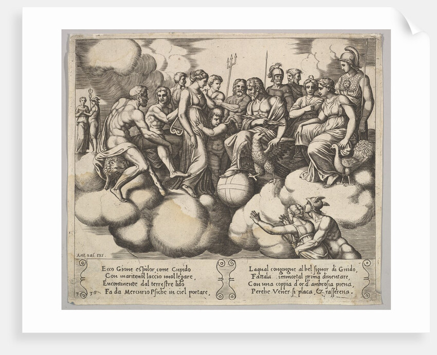 Plate 30: Venus and Cupid pleading their case in the presence of Jupiter and other Gods…, 1530-60 by Master of the Die