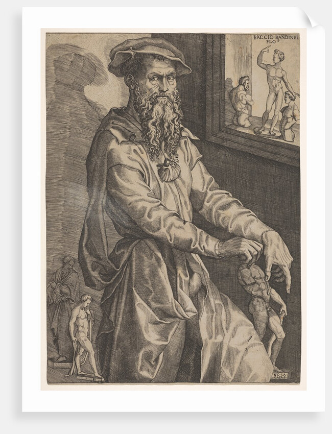 Portrait of Baccio Bandinelli, in three-quarter length next to a window pane contai…, ca. 1540-48 by Niccolo della Casa