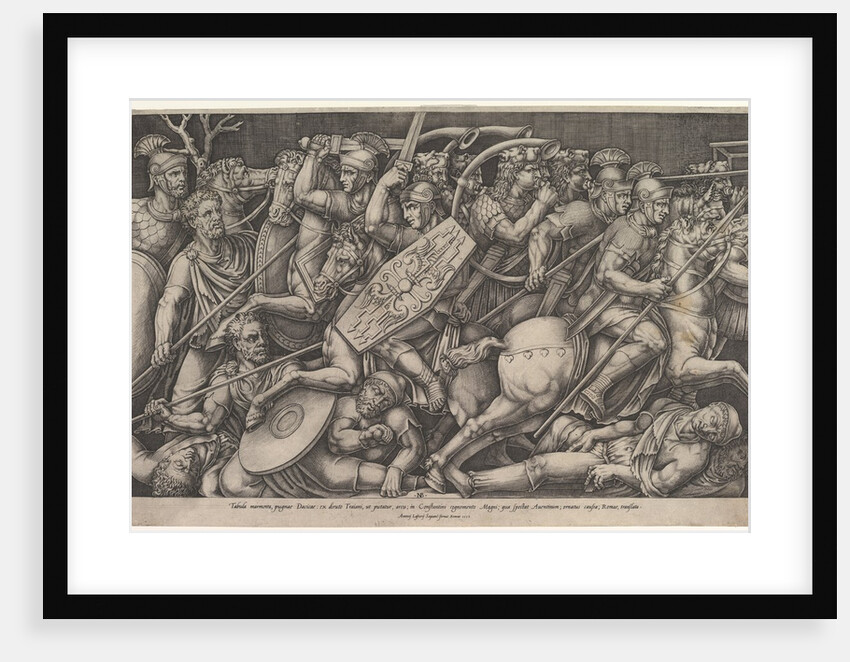 Roman soldiers fighting against Dacians, battle scene in shallow depth with horses and hor…, 1553 by Nicolas Beatrizet