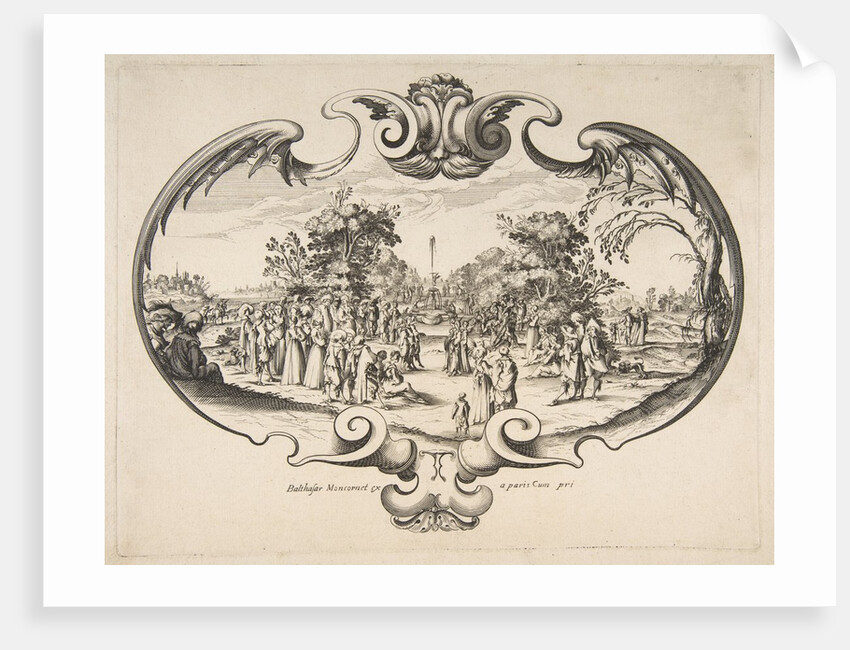 Fan with figures in a garden by Nicolas Cochin (attributed to)