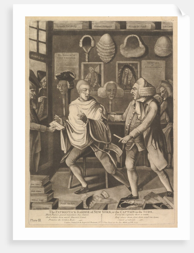 The Patriotick Barber of New York, or the Captain in Suds, February 14, 1775 by Philip Dawe (attributed to)