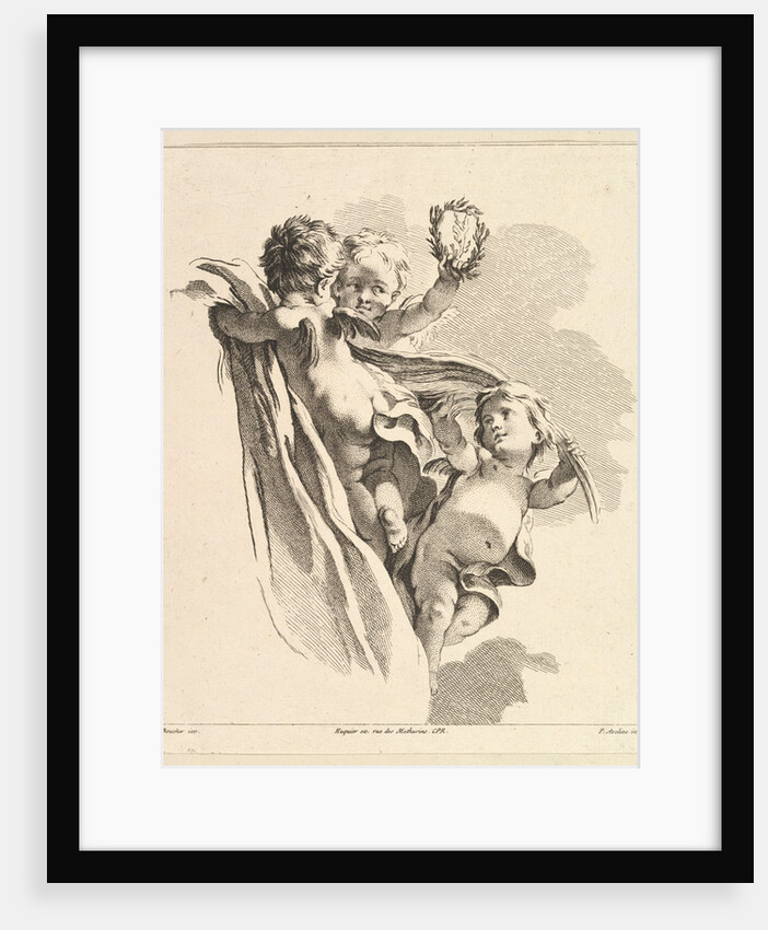 Trois Amours dont un tient un couronne, de Quatrième Livre de Groupes d'Enfans, 18th century by Pierre Alexandre Aveline