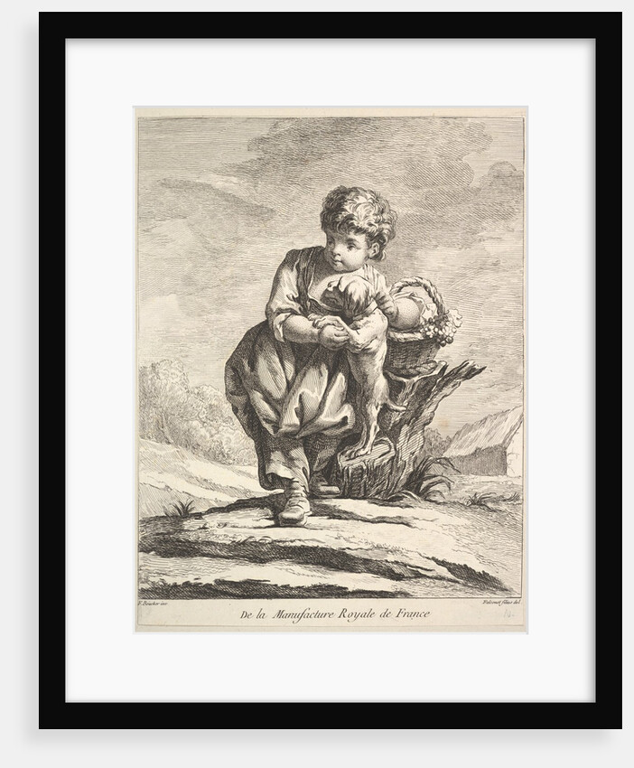 Child with a dog, holding a basket of grapes, from Premier Livre de Figures d'après les po…, 1757 by Pierre Etienne Falconet