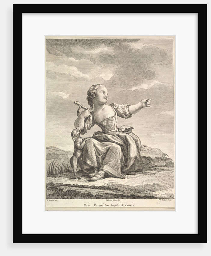 Little girl playing with a dog, from Deuxième Livre de Figures d'après les porcelain…, after 1757 by Pierre Francois Tardieu