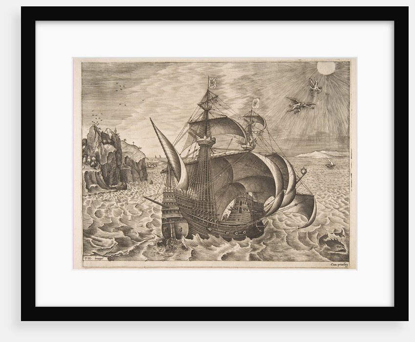 Armed Three-master with Daedalus and Icarus in the Sky from The Sailing Vessels, 1561-65 by Frans Huys