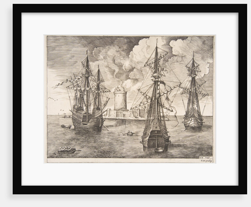 Four-master and Two Three-masters Anchored near a Fortified Island from The Sailing Ves…, 1561-65 by Frans Huys