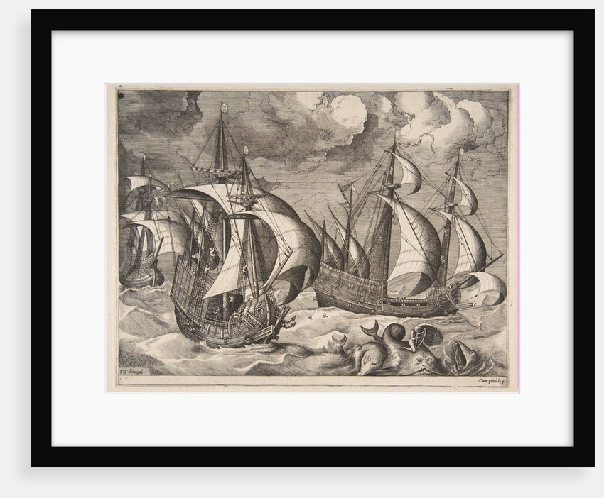 Three Caravels in a Rising Squall with Arion on a Dolphin from The Sailing Vessels, 1561-65 by Frans Huys