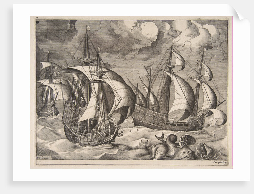 Three Caravels in a Rising Squall with Arion on a Dolphin from The Sailing Vessels, 1561-65 by Frans Huys