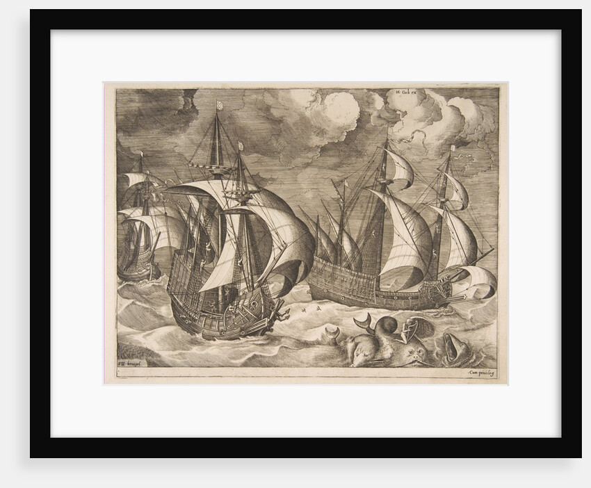Three Caravels in a Rising Squall with Arion on a Dolphin from The Sailing Vessels, 1561-65 by Frans Huys