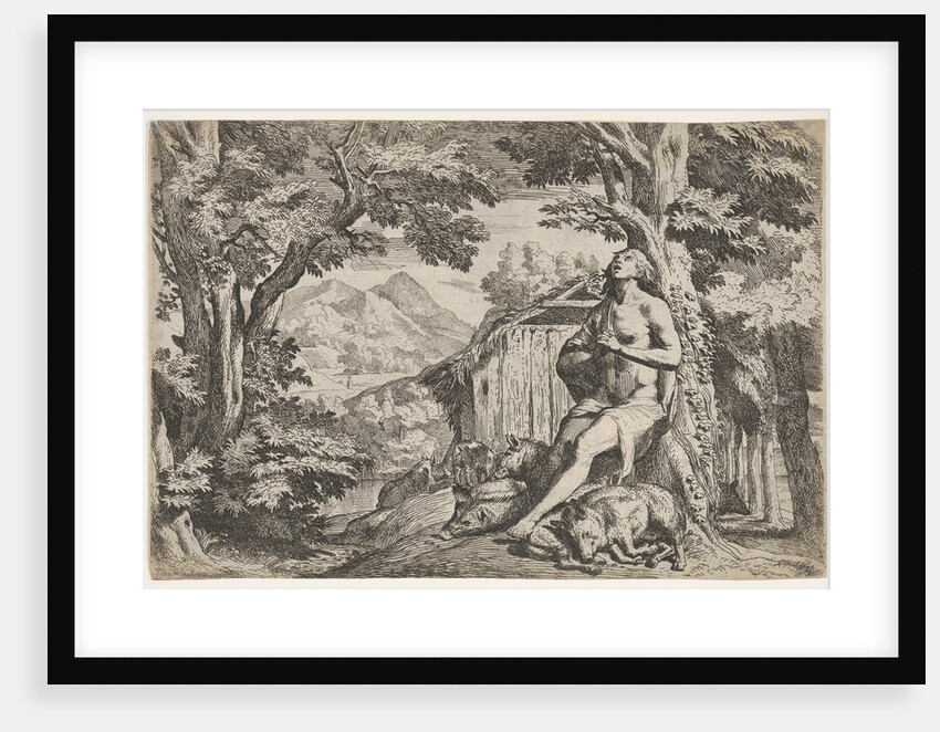 The prodigal son seated at the base of a tree among swine, his gaze directed upward…, ca. 1640-50 by Pietro Testa