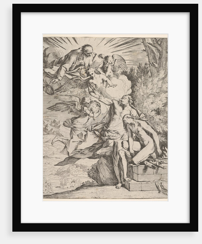 Sacrifice of Isaac: an angel presses against the dagger-bearing arm of Abraham, who …, ca.1645-50 by Pietro Testa