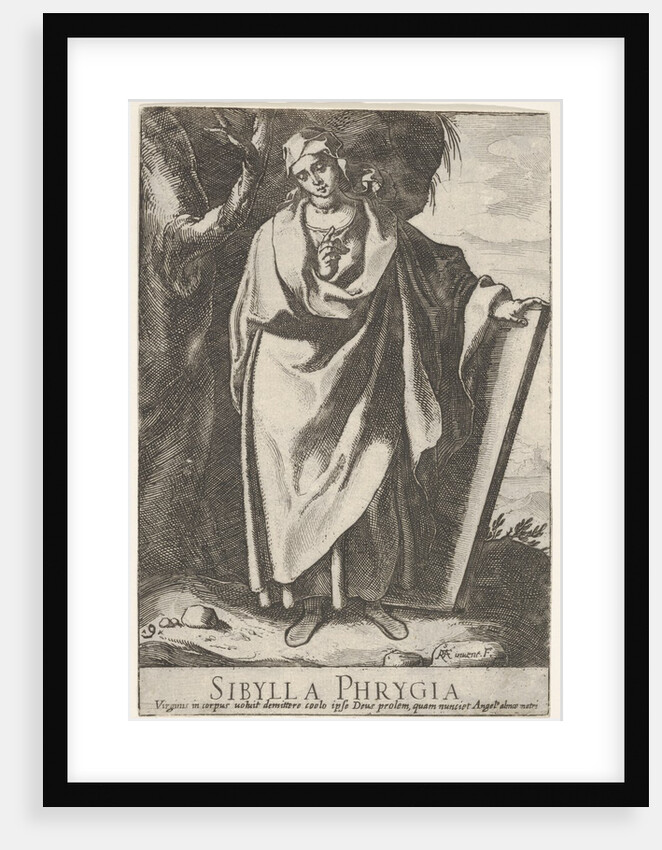 Plate 9: the Phrygian Sibyl holding the top of a tablet with her left hand and pointing wi…, 1609 by Raffaello Schiaminossi