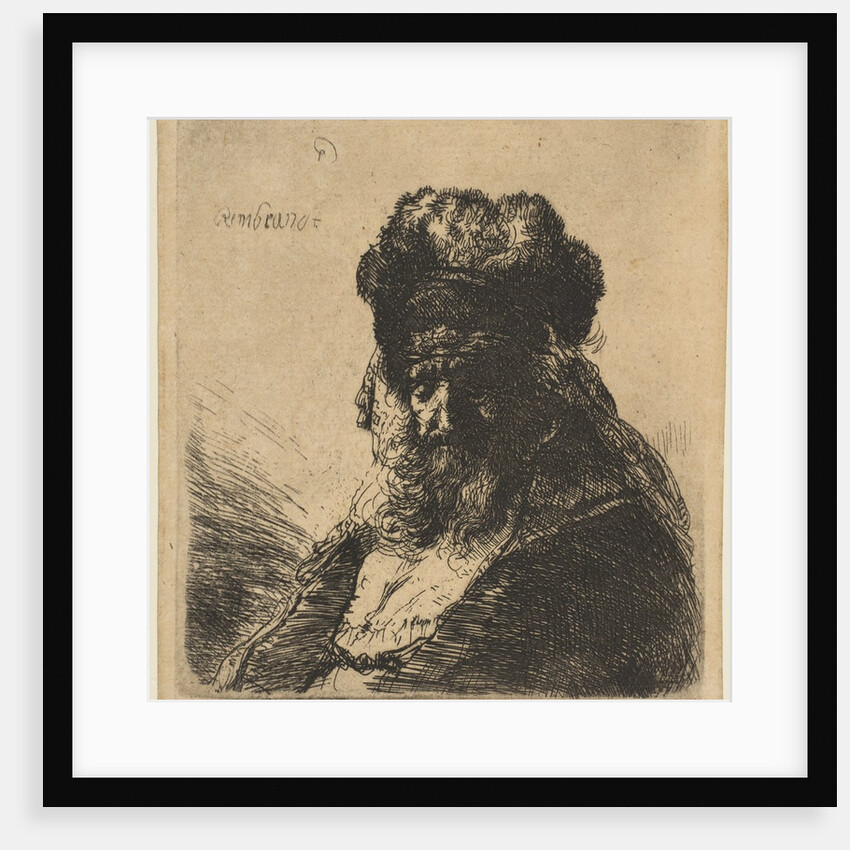 The Old Bearded Man in a High Fur Cap, with Eyes Closed, ca. 1635 by Rembrandt Harmensz van Rijn