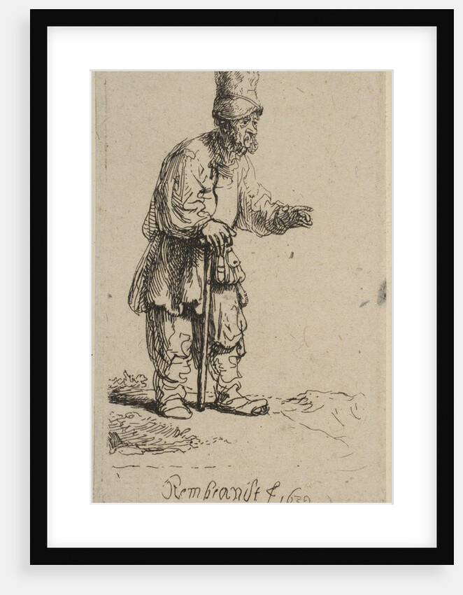 A Peasant in a High Cap, Standing Leaning on a Stick, 1639 by Rembrandt Harmensz van Rijn