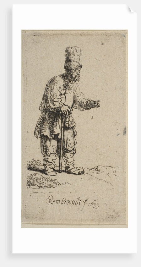 A Peasant in a High Cap, Standing Leaning on a Stick, 1639 by Rembrandt Harmensz van Rijn