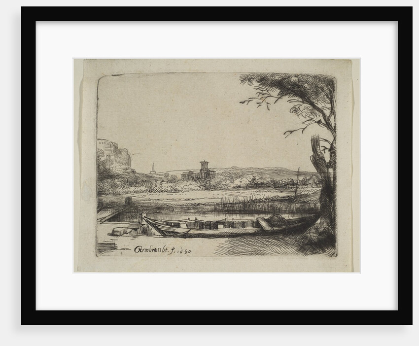 Canal with a Large Boat and a Bridge, 1650 by Rembrandt Harmensz van Rijn