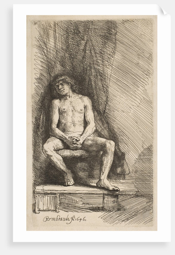 Nude Man Seated before a Curtain, 1646 by Rembrandt Harmensz van Rijn