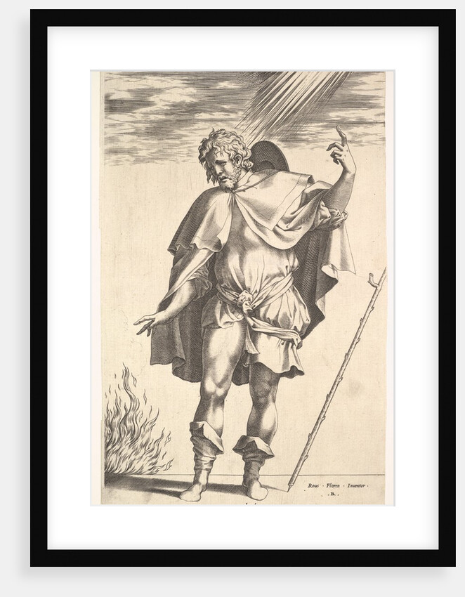 Empedocles, standing frontally with his head turned in three-quarter view, directs …, ca. 1545-63 by Rene Boyvin