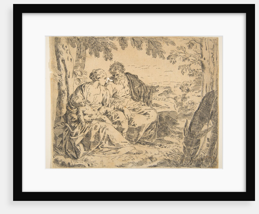 Rest on the flight into Egypt, Mary holding the infant Christ while St. …, ca. 1637-1639 or after by Simone Cantarini