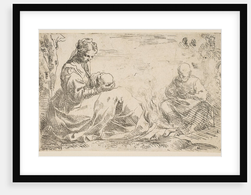 Rest on the flight into Egypt, Mary holding and looking at the infant Christ while St…., ca. 1637 by Simone Cantarini