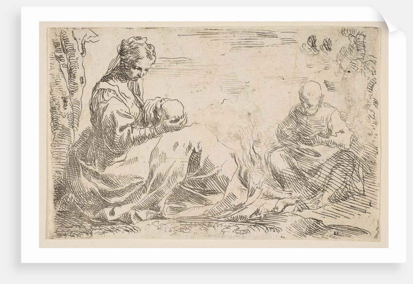 Rest on the flight into Egypt, Mary holding and looking at the infant Christ while St…., ca. 1637 by Simone Cantarini