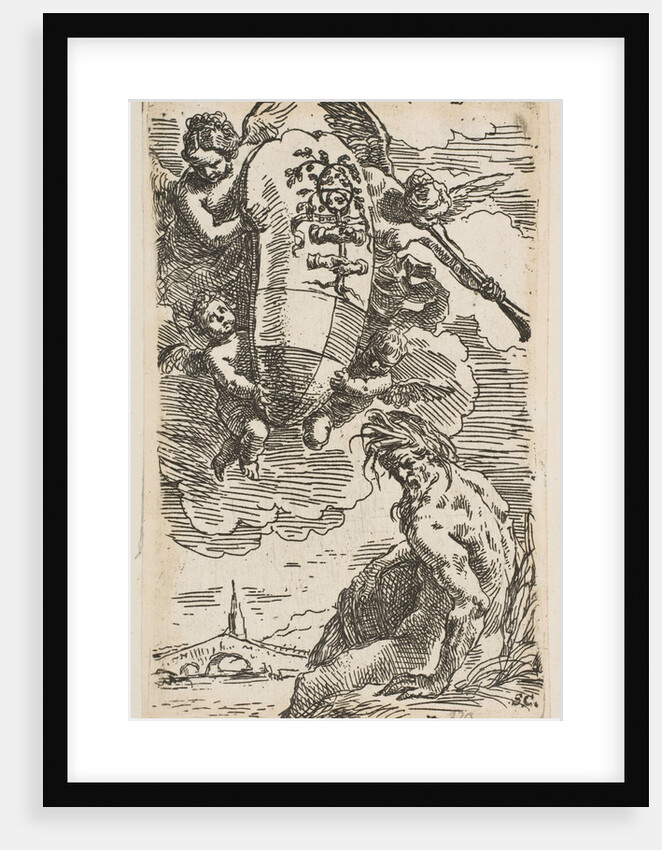 Allegory of the Foglia River with the city of Pesaro's coat of arms, frontispiece for …, ca. 1639 by Simone Cantarini