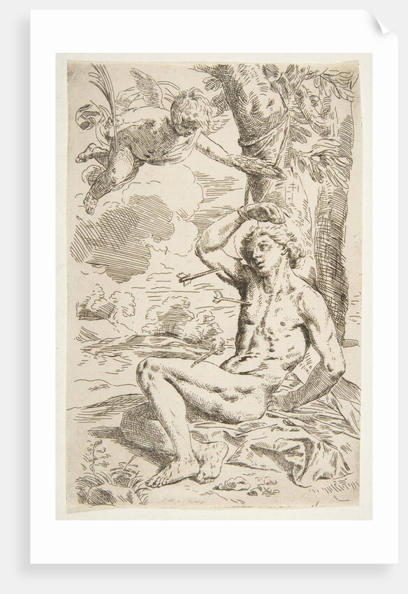 Saint Sebastian pierced with arrows and tied to a tree, copy after Cantarini, ca. 1639 or after by Unknown