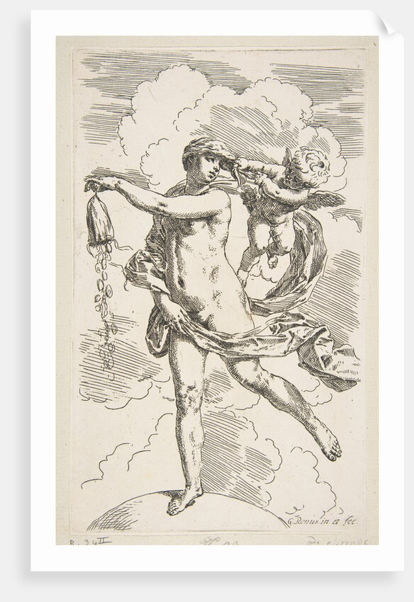 Fortune standing on a globe emptying a purse of coins, ca. 1635-1636 by Simone Cantarini