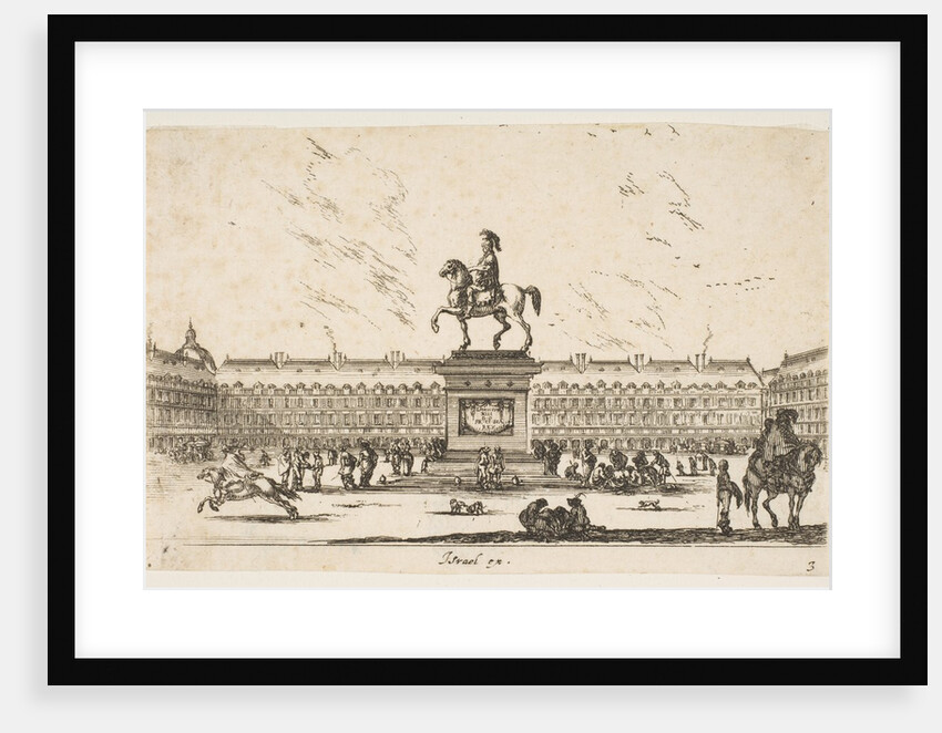 Plate 3: La Place Royale, equestrian statue of Louis XIII in profile facing the left in ce…, 1642 by Stefano della Bella